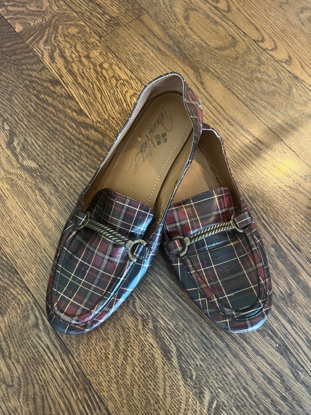 Patricia Nash 8 Leather Plaid Slip-On Loafers in Burgundy and Black
